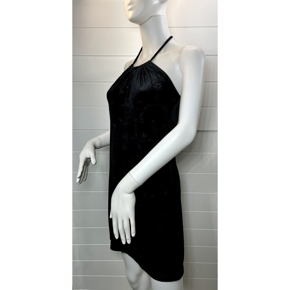 Aqua Blue Dress Y2K Womens S Babydoll Empire Sparkle Floral Black Whimsy Goth - Picture 8 of 12